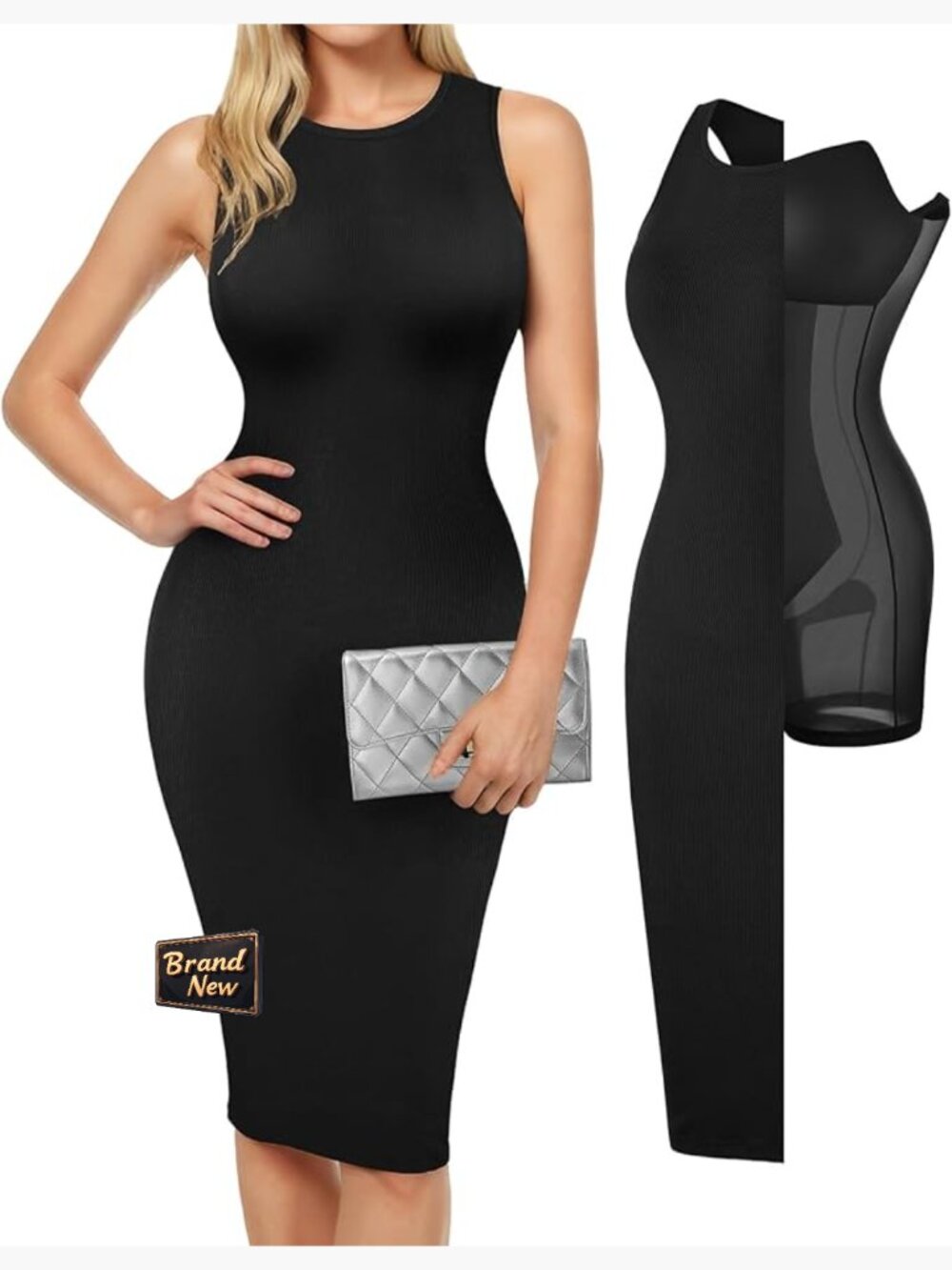 Women's Bodycon Midi Dress Shapewear Ruched Sleeveless Cocktail Party